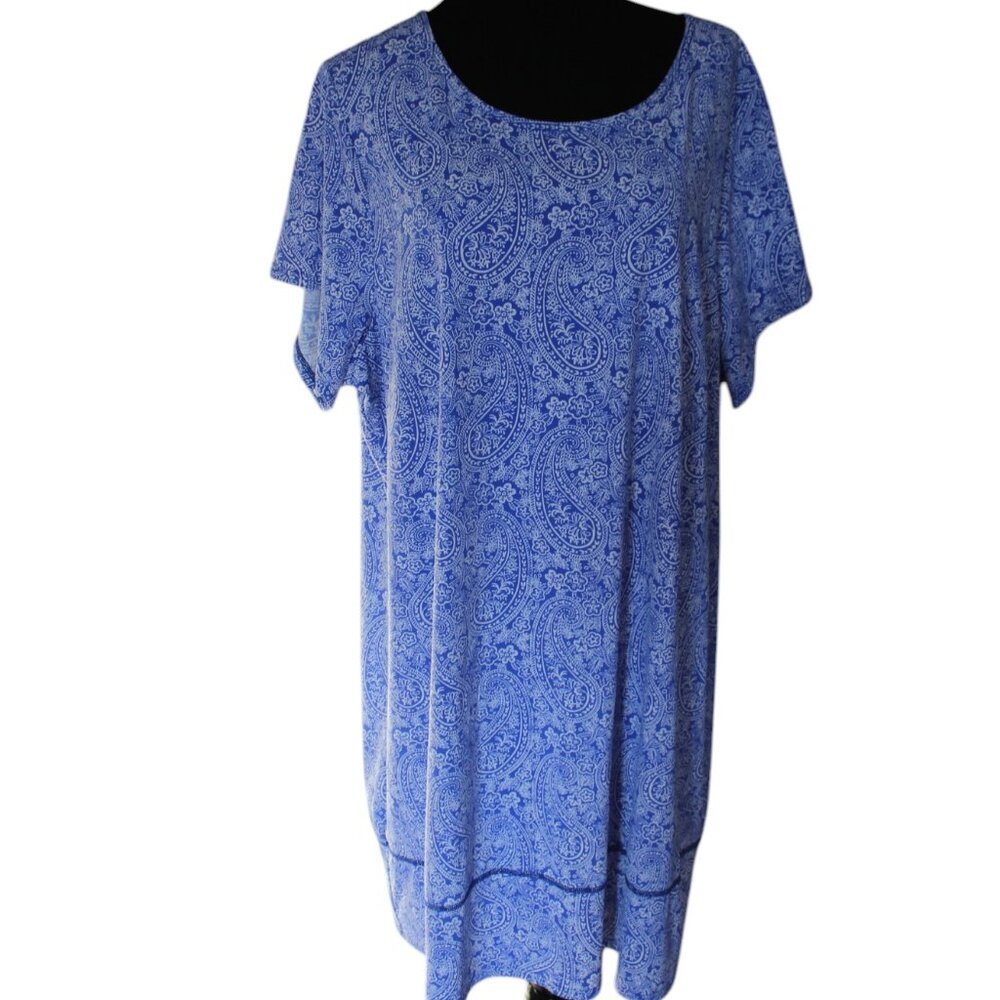 Land's End Comfy Pullover Dress Blue White Paisley 2x EUC